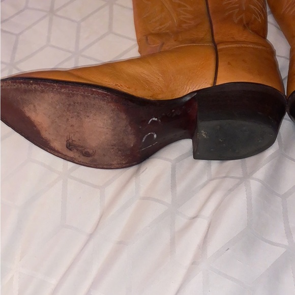 Justin Camel Doeskin Leather Western Cowboy Boots 7 - Picture 3 of 5